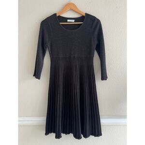 Calvin Klein dark‎ gray Knit Sweater Dress Scalloped babydoll feminine